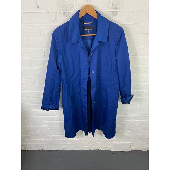 Jones New York Women's Button Front Trench Coat Long Sleeve Blue Size Large - Picture 1 of 5